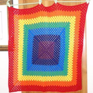 New Rainbow Pride Blanket ~ Handmade Crochet Afghan Throw 50"x54" LGBTQIA+ Gift